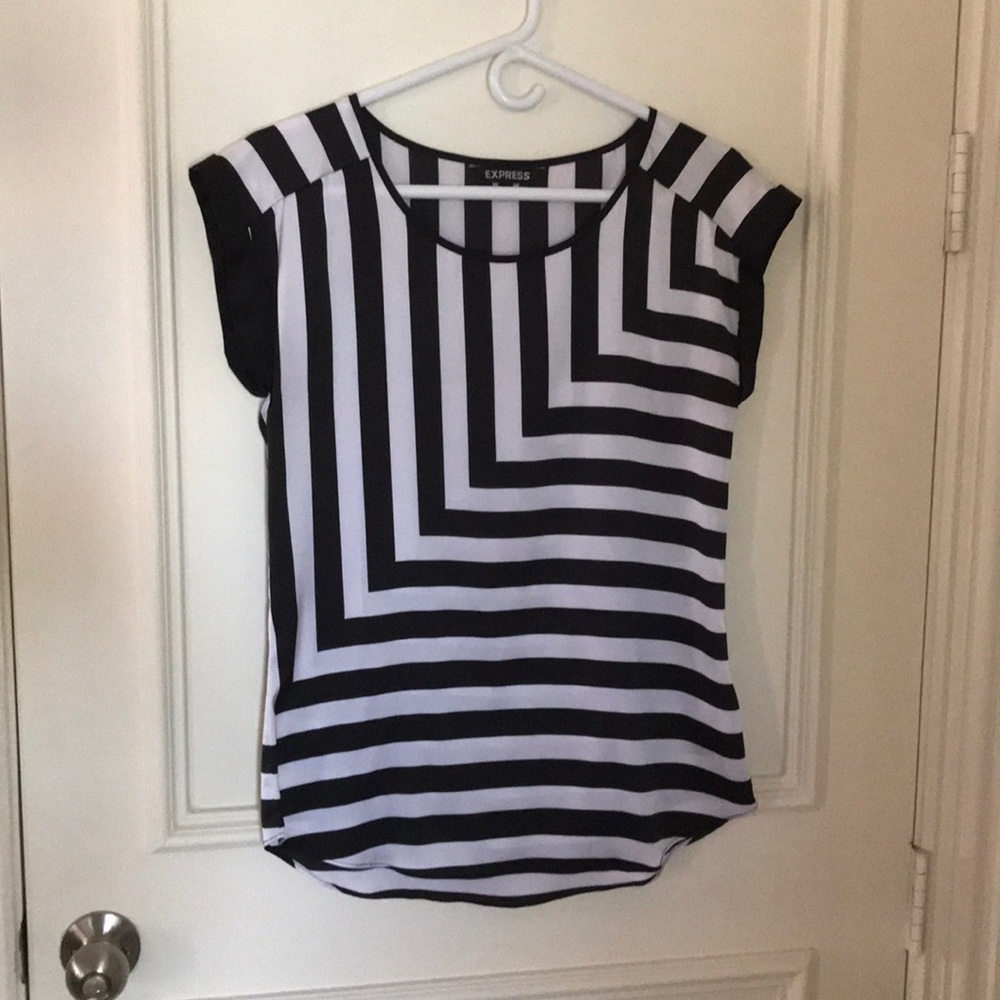 Express Satin Black & White Striped Top
